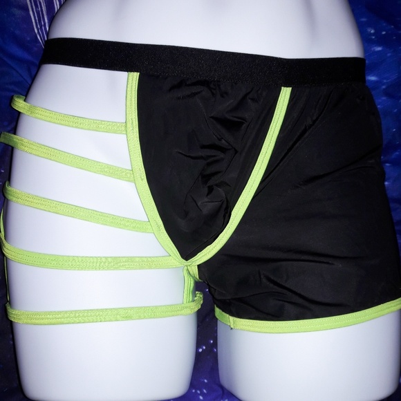 Men's Black & Green Strappy Boxer Briefs O/S - Picture 6 of 6